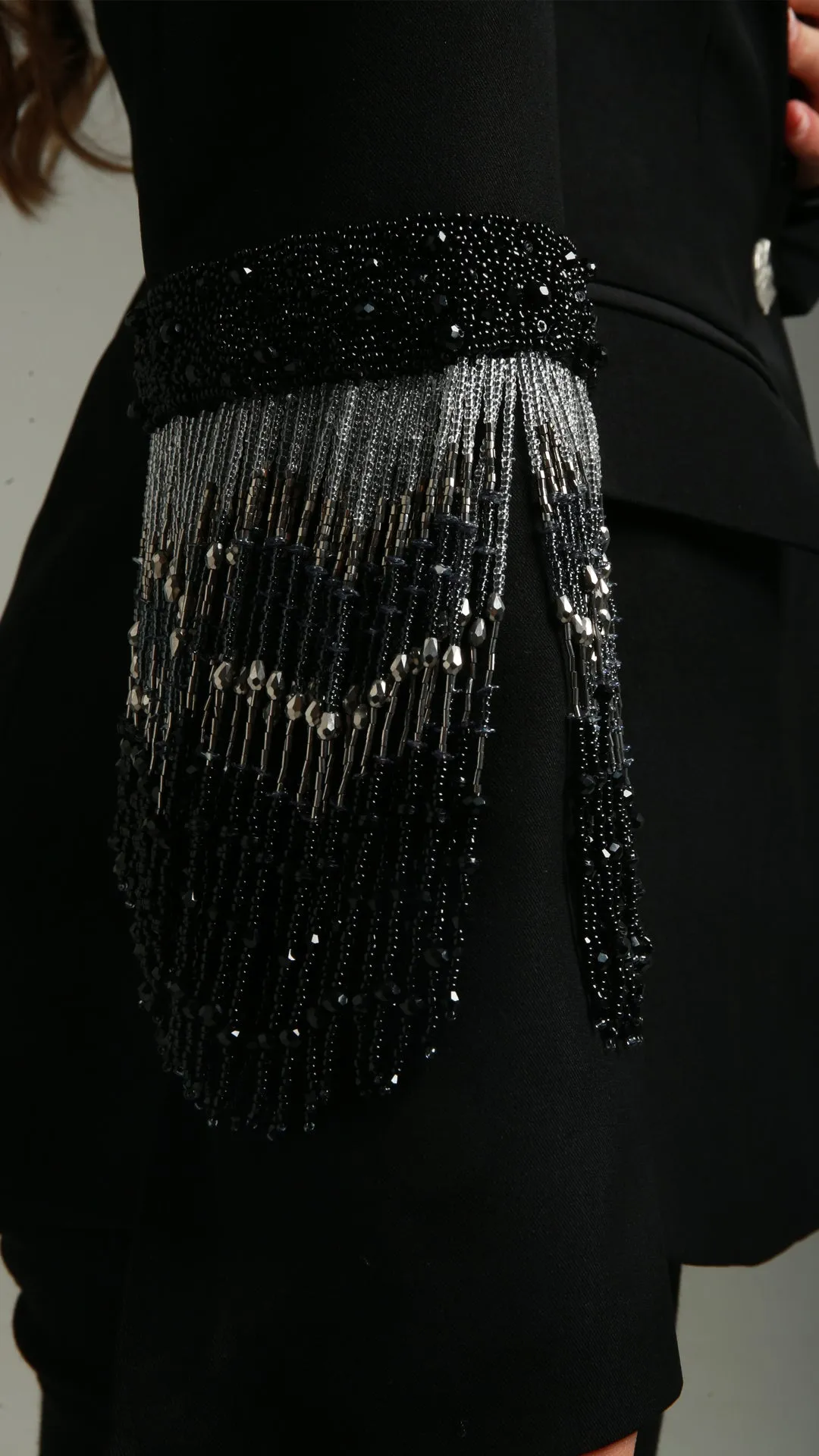 Ritz Black Beaded Fringe Blazer